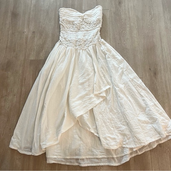 Free People Cream Smocked Asymmetrical Sundress - Picture 11 of 12